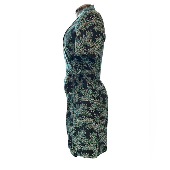 Adrianna Papell Vintage 100% Silk Wrap Tie Midi Dress Size 8| Teal Blue Tropical - Picture 2 of 9